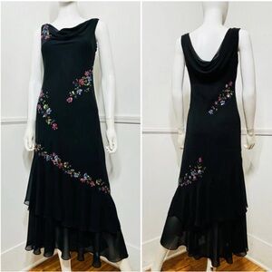 J.B.S Ltd Black Silk 90’s Beaded Sequin  Romantic Long Formal Dress Gown Size 10